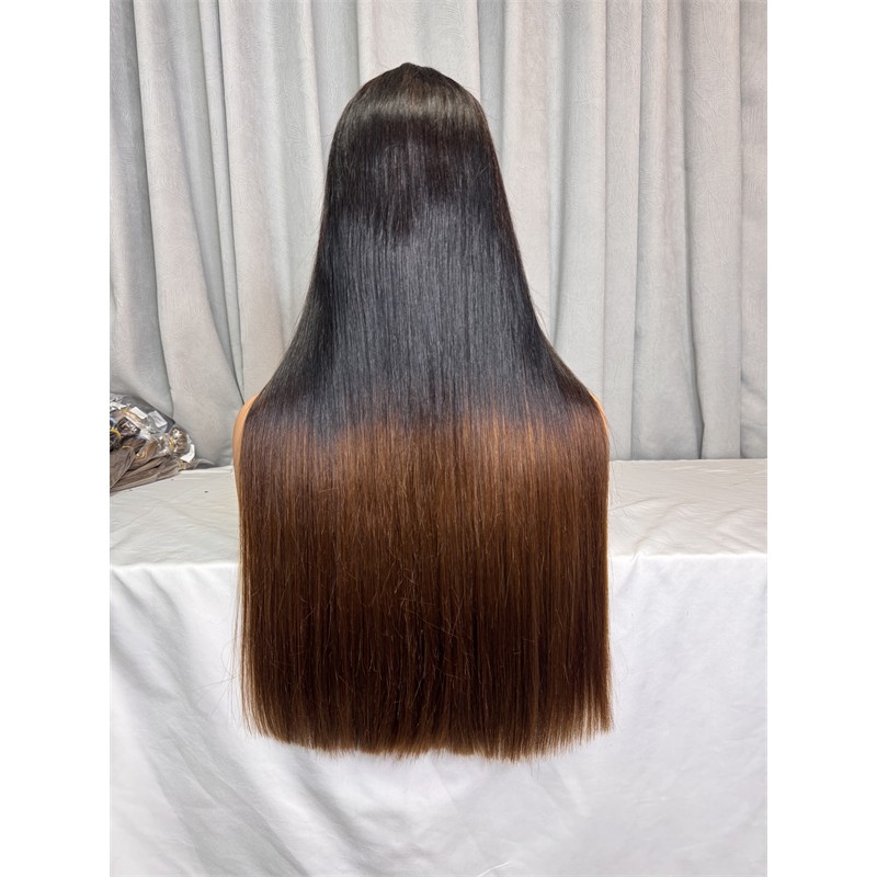 1B/#4 Half Brown 300% Density Double Drawn Bone Straight 2x6 5x5 Transparent Lace Closure Wig